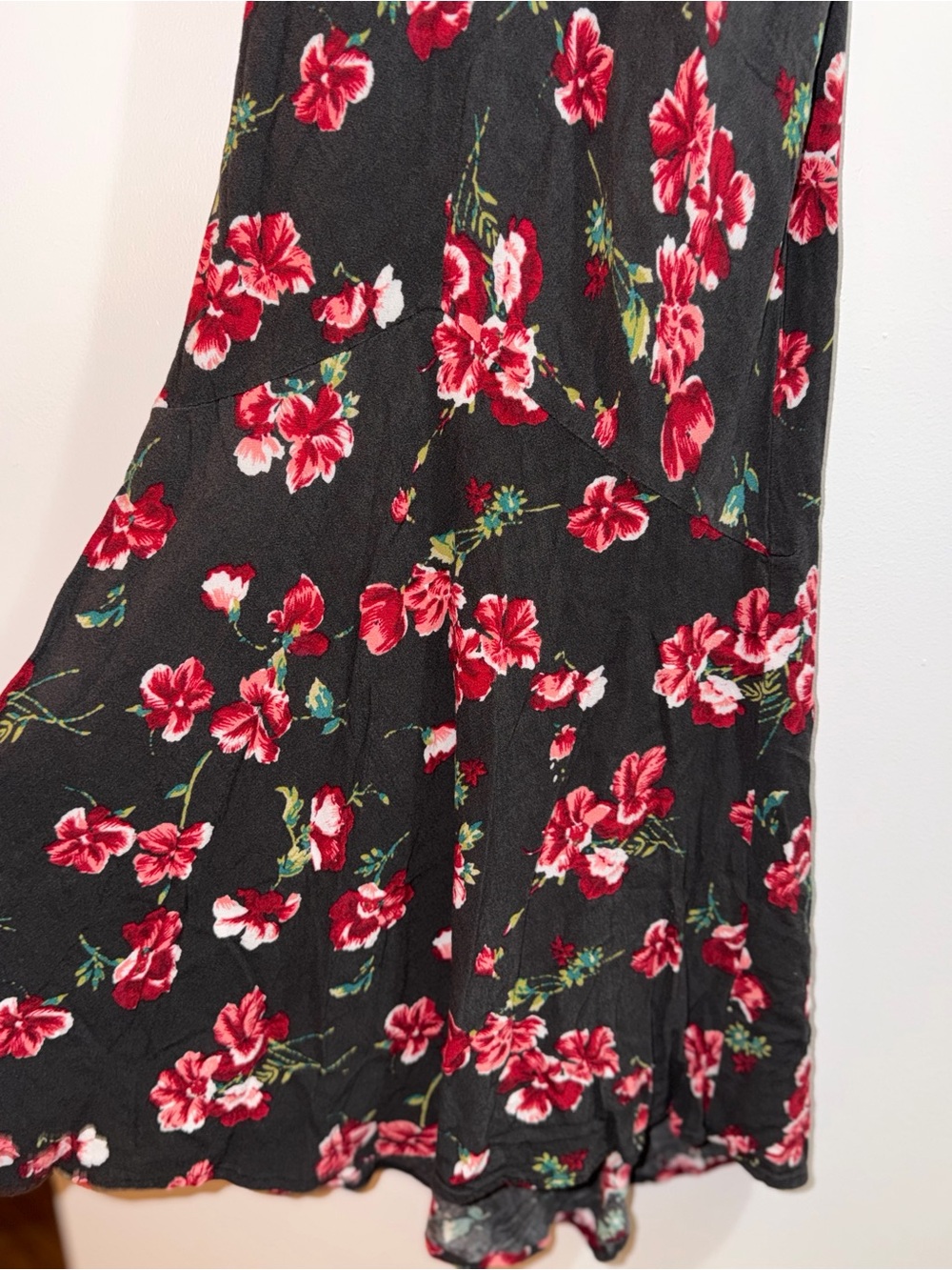 Dark Grey Floral Maxi Dress with Red & White Flowers